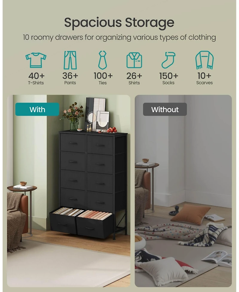 Slickblue Dresser for Bedroom, 10-Drawer Storage Organizer, Steel Frame