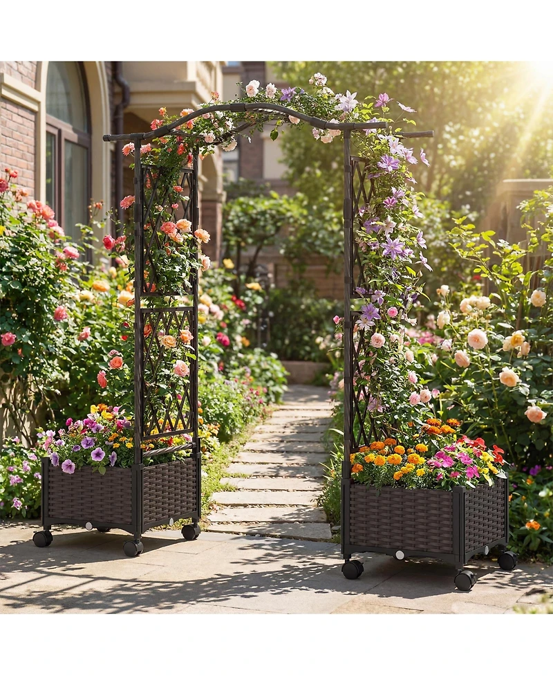 Gymax 5 Ft Self-Watering Planter Boxes With Lattice Trellis and Roof Lockable Wheels