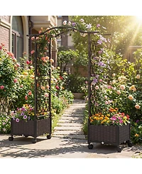 Gymax 5 Ft Self-Watering Planter Boxes With Lattice Trellis and Roof Lockable Wheels