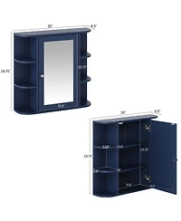 Busdays Bathroom Wall Storage Cabinet with Mirror Medicine Cabinet Adjustable Shelf 6 Open Shelves Doors Wall Mounted Organizer
