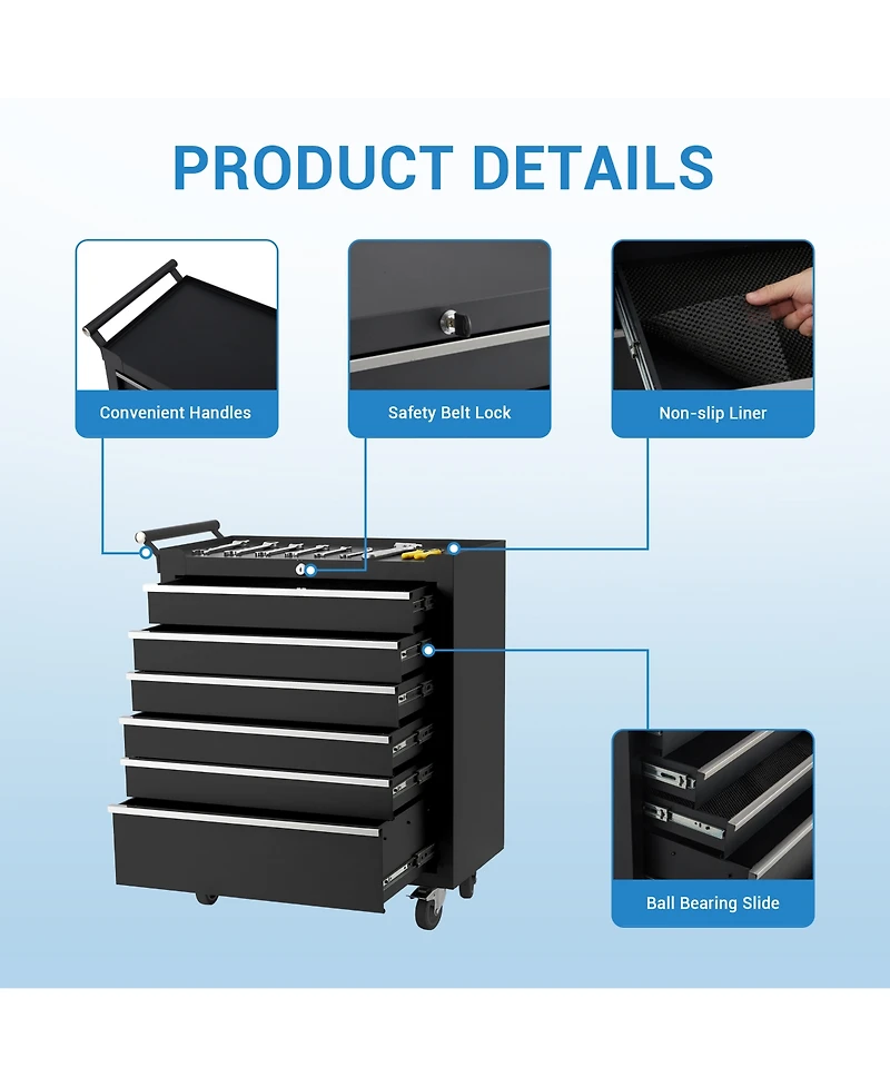 Gaomon 6-Drawer Portable Tool Storage Cart, Rolling Tool Chest Cabinet, Lockable Toolbox Organizer