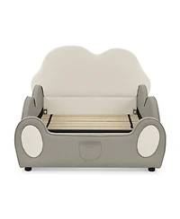 Rainsken Twin Cute Cloud Floor Bed Frame, with Safety Guardrails Beds and Bed-End Storage Pocket, Shape Pu Leather Kids Bed, for 3+