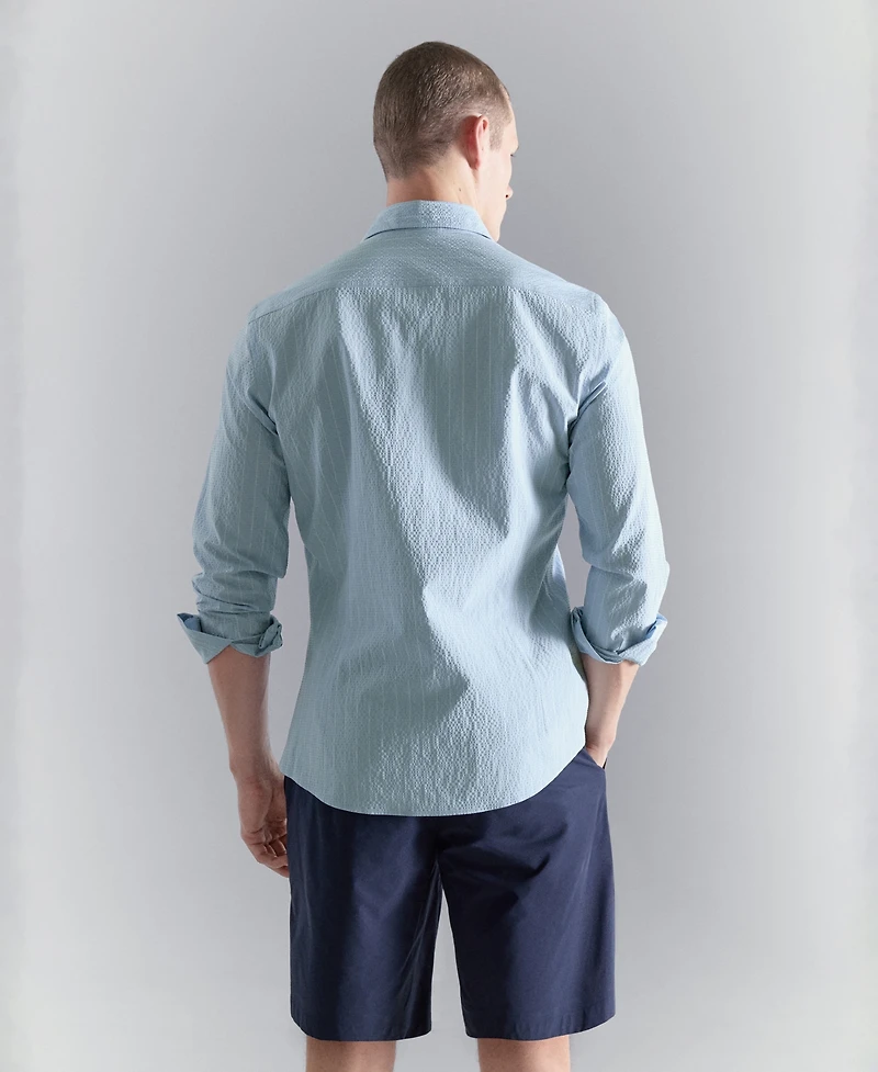 Mango Men's Wrinkled-Effect Pinstripe Shirt