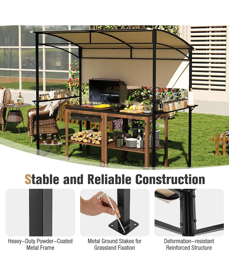 Gymax 7.8 x 4.4 Ft Grill Gazebo Outdoor Patio Bbq Canopy w/ Metal Shelves for Backyard