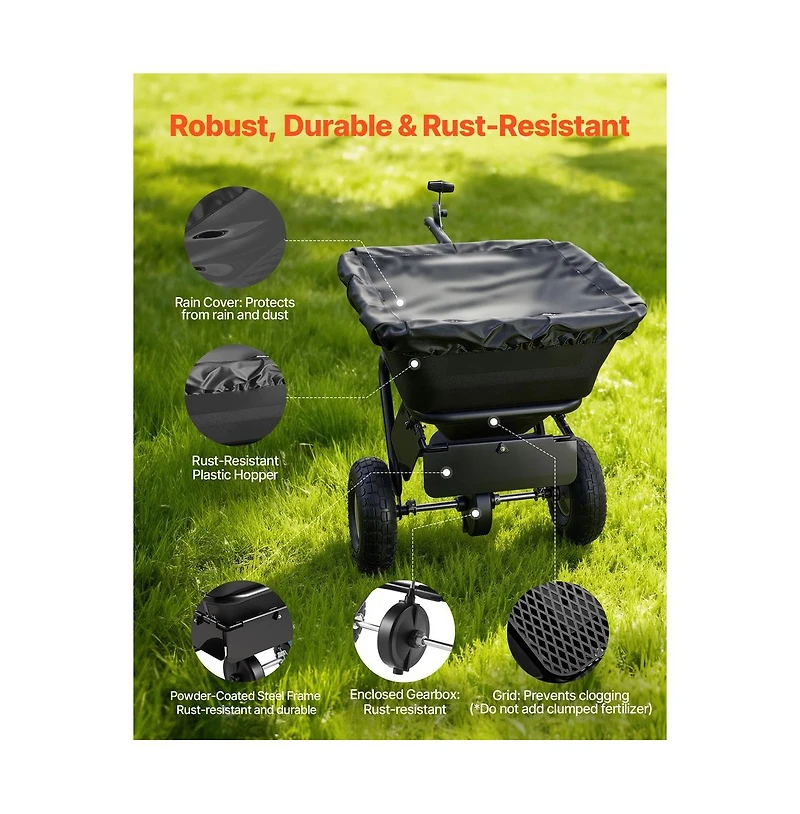 Sugift Tow-Behind Spreader 9.8 feet Spreading Width Broadcast Spreader with 10" All-Terrain Tires