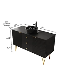 Sillysis 48 Inch Freestanding Bathroom Vanity with Sink, Sintered Stone Top, 3 Drawers and 2 Doors Storage