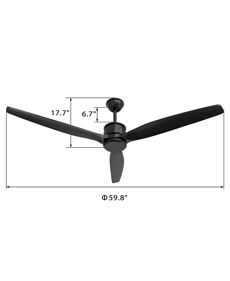 Homsee Modern 52-Inch Black Ceiling Fan with Solid Wood Blades