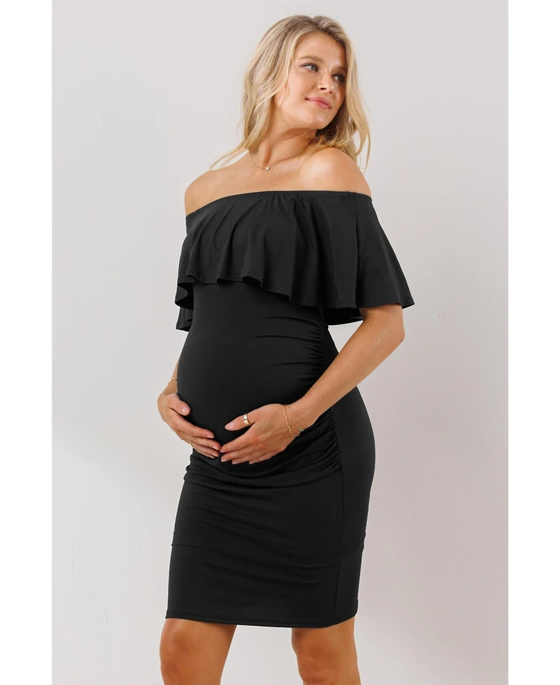 Hello Miz Maternity Off-The-Shoulder Ruffle Bodycon Dress