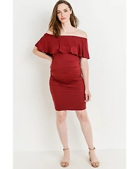 Hello Miz Maternity Off-The-Shoulder Ruffle Bodycon Dress