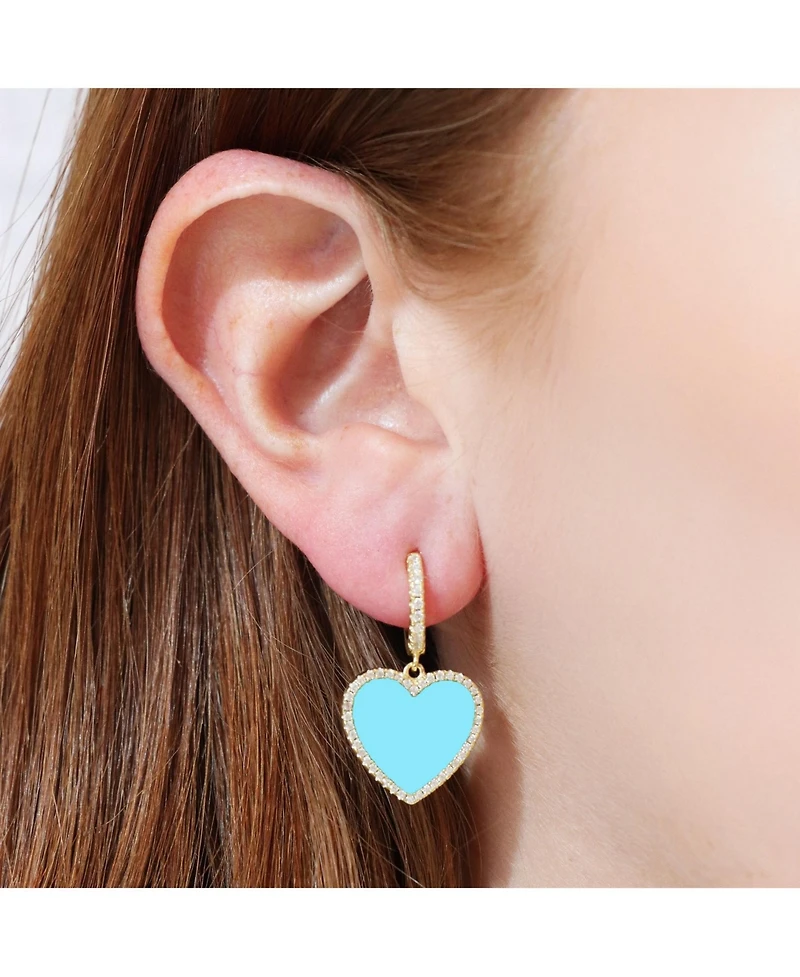 The Lovery Large Turquoise Cz Halo Heart Dangle Earrings 14K Gold-Plated Sterling Silver