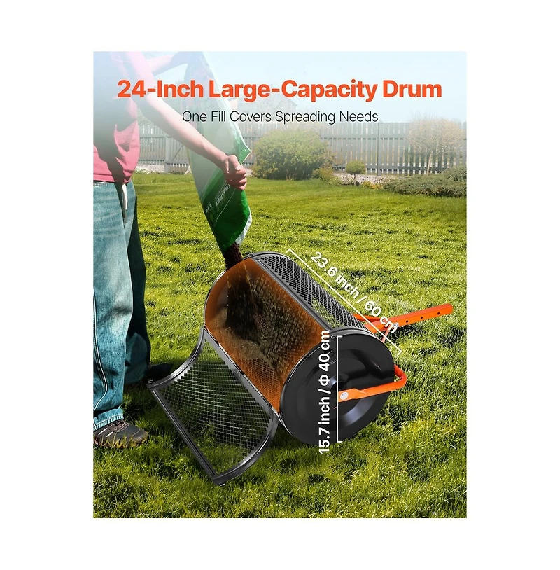 Sugift Compost Spreader 24 inche Wide Peat Moss Spreader with T Shaped Handle