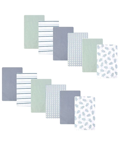Hudson Baby Infant Cotton Poly Flannel Burp Cloths Bundle 12-Pack, Little Sea Turtle, One Size