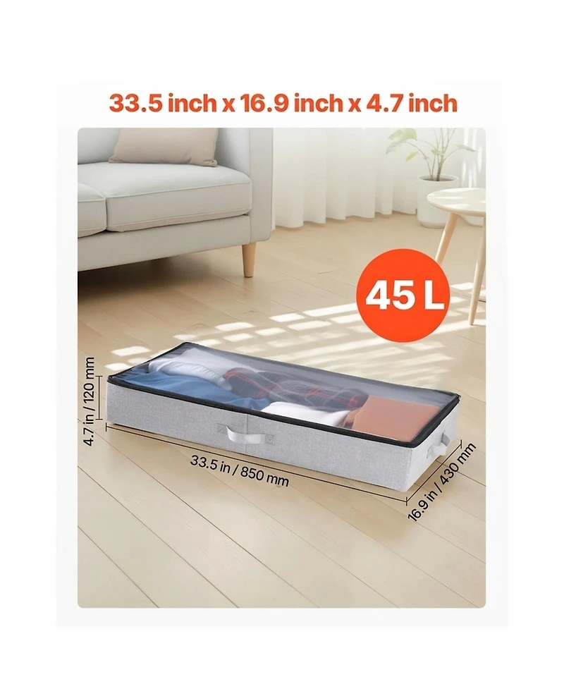 Sugift Under Bed Storage with Clear Lids 33.5 x 16.9 x 4.7 Inch