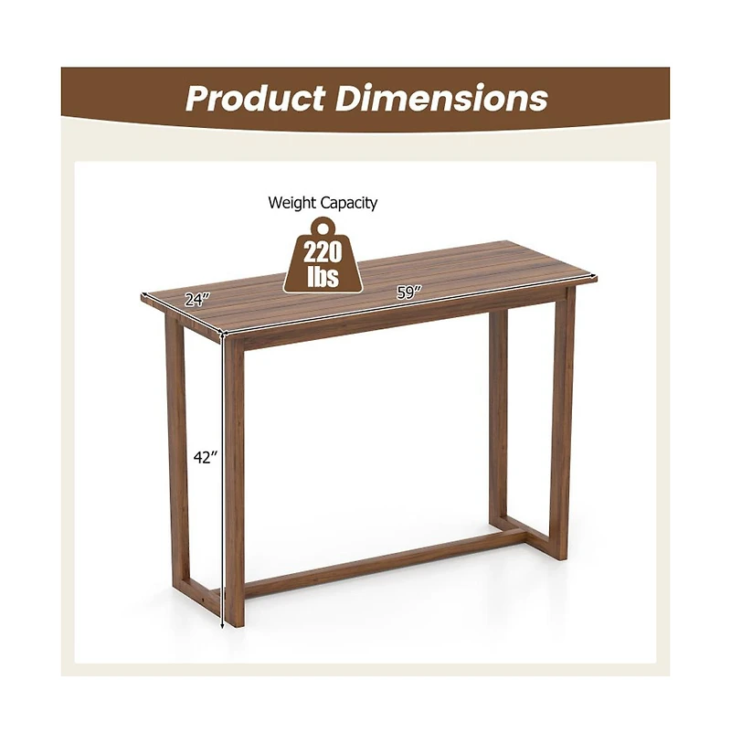 Boyel Living 59 Inch Outdoor Bar Table with Slatted Top