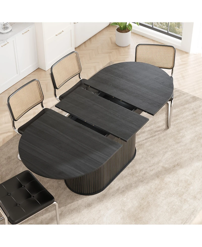Rainsken 55.11"-70.86" Extendable Dining Table for 4-6, Oval Kitchen with Striped Legs Living Room and