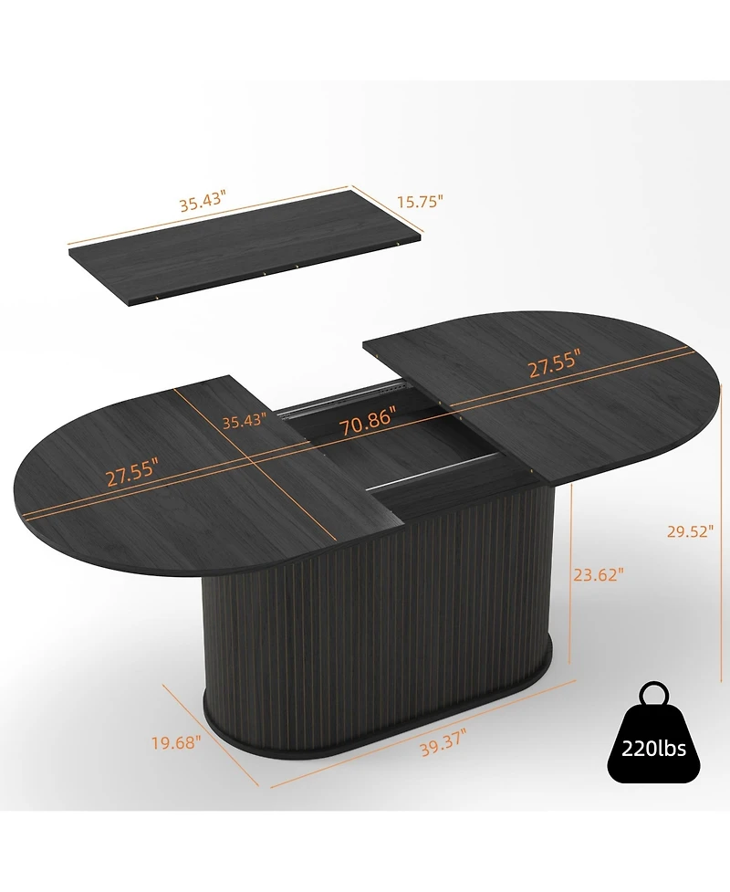 Rainsken 55.11"-70.86" Extendable Dining Table for 4-6, Oval Kitchen with Striped Legs Living Room and