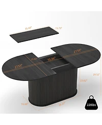 Rainsken 55.11"-70.86" Extendable Dining Table for 4-6, Oval Kitchen with Striped Legs Living Room and