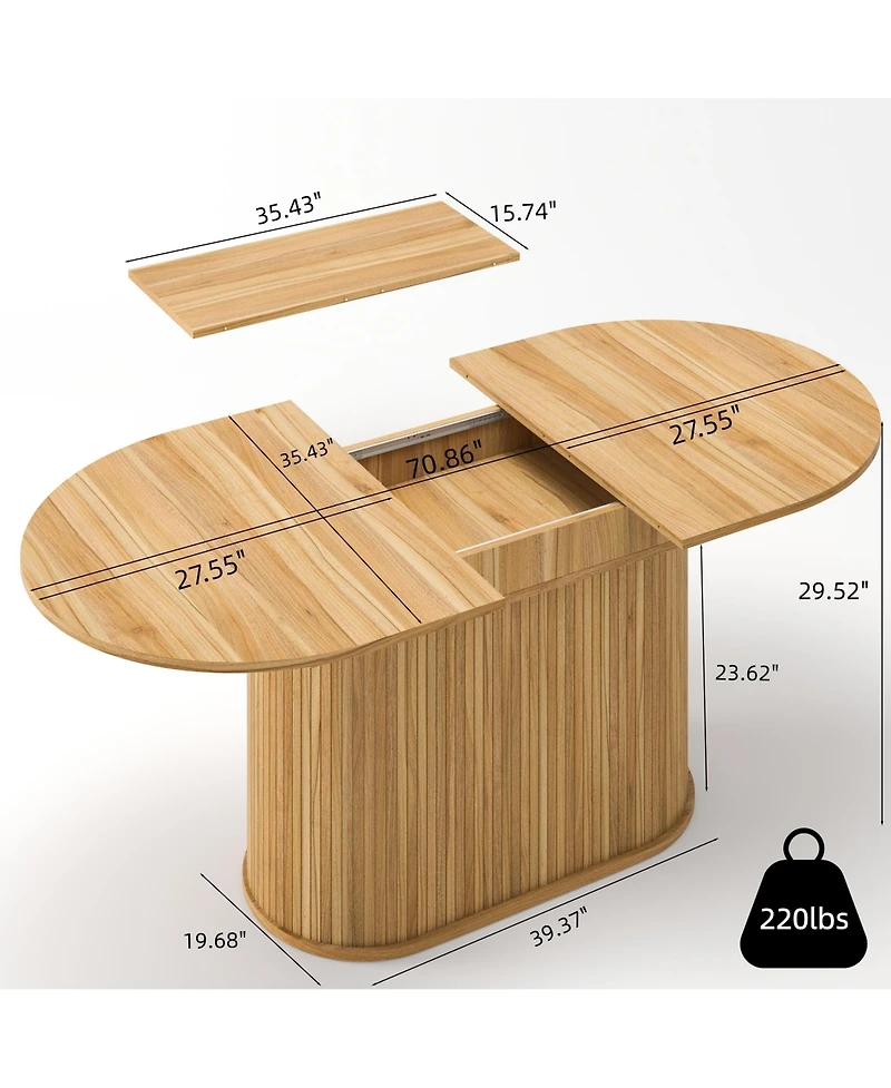 Rainsken 55.11"-70.86" Extendable Dining Table for 4-6, Oval Kitchen with Striped Legs Living Room and