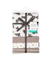 Hudson Baby Infant Cotton Poly Flannel Receiving Blankets 4-Pack, French Bulldog Stars, One Size