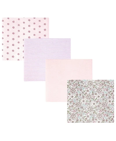 Hudson Baby Girl Cotton Poly Flannel Receiving Blankets, Outline Floral Soft Pink, One Size