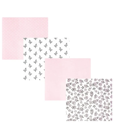 Hudson Baby Girl Cotton Poly Flannel Receiving Blankets 4-Pack, Pink Primrose, One Size