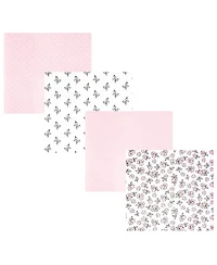 Hudson Baby Girl Cotton Poly Flannel Receiving Blankets 4-Pack, Pink Primrose, One Size