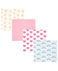 Hudson Baby Girl Cotton Poly Flannel Receiving Blankets, Cloudy Rainbow, One Size