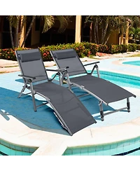 Clihome Outdoor Aluminum Chaise Lounge Chair with Quick-Drying Fabric