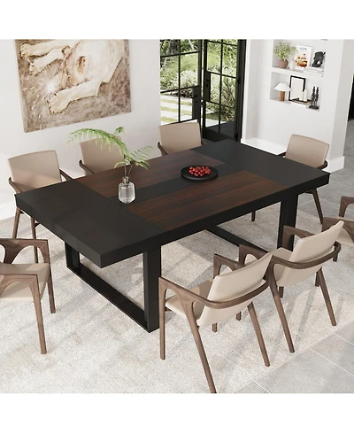 Homsee Retangular Wood Grain Wooden Dining Table with Wooden Frame