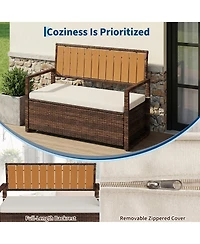 gaomon Home Wicker Storage Bench, Rattan Patio Chest with Cushion Seat and Hidden Compartment
