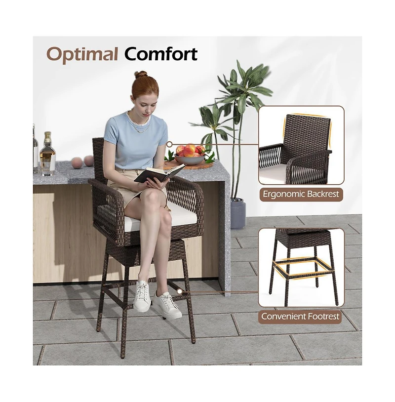 Boyel Living 29 Inches Patio 360degree(s) Swivel Bar Stool with Cross-Woven Armrests and Seat Cushion