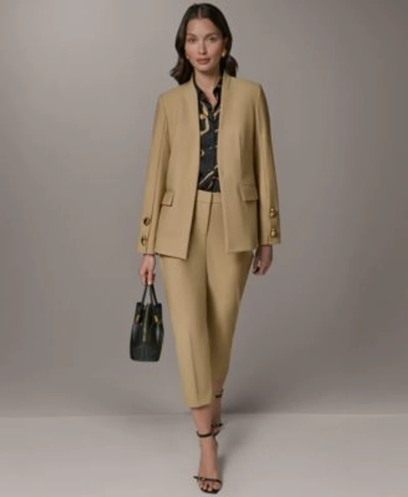 Donna Karan New York Petite Collarless Buttoned Cuff Jacket Mid Rise Ankle Pants