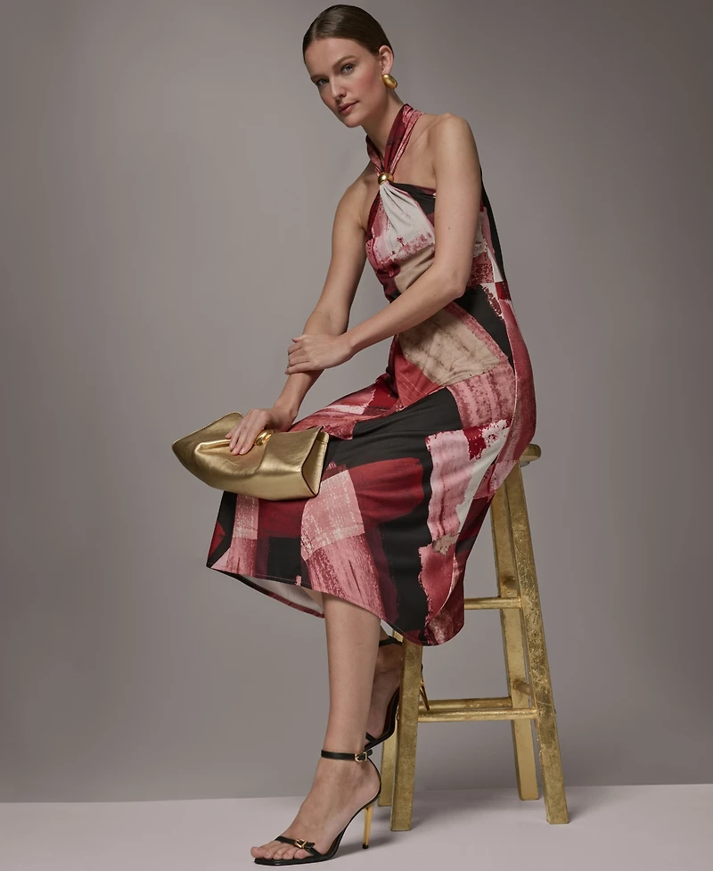 Donna Karan New York Petite Geometric Printed Halter Neck Midi Dress