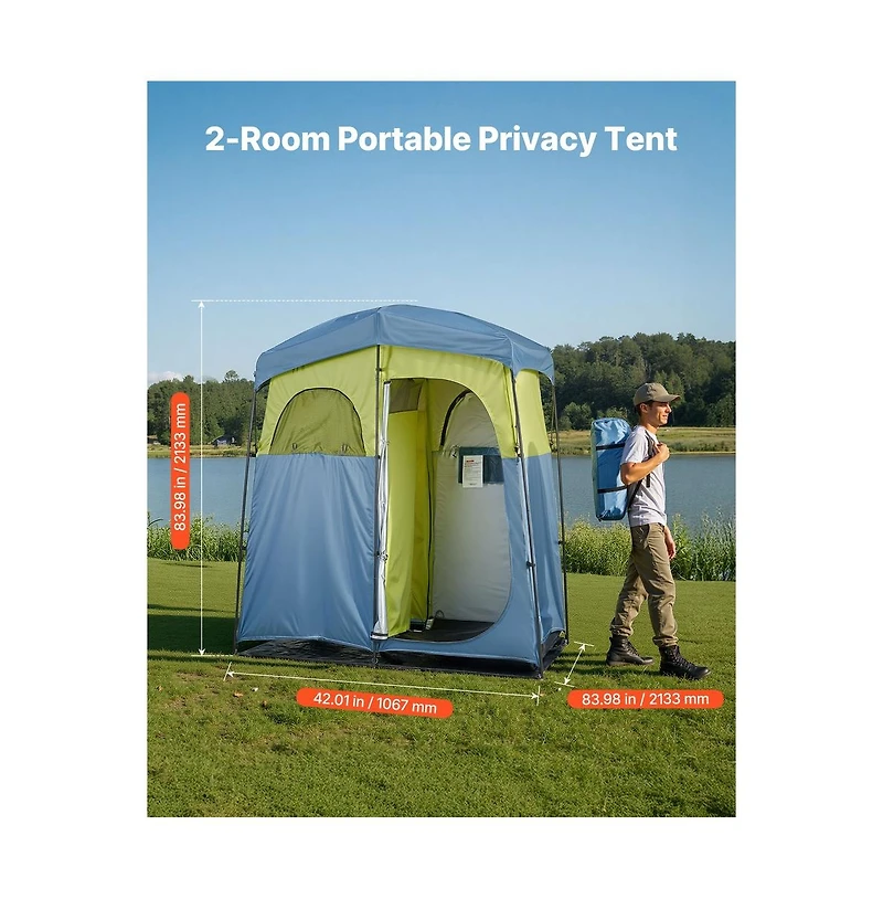 Sugift Camping Shower Tent 2-Room Portable Privacy Tent Changing Room with Shower Bag