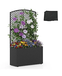 Gymax Raised Garden Bed Trellis Wicker Planter Box Privacy Screen