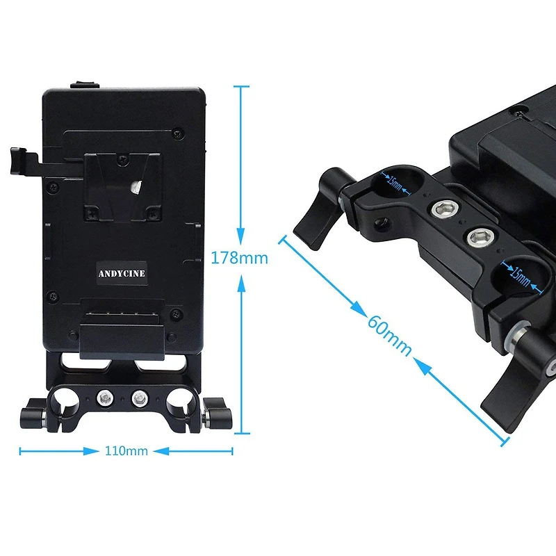 AndyCine Multi-Output V-Mount Battery Plate with Rod Mount and Cheese Plate for Monitors and Dslr Cameras
