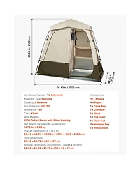 ECHTPeak Camping Shower Tent, 150D Oxford Fabric with Silver Coating, 2-Room Foldable Privacy Tent Changing Room, for Camping, Beach, and Fishing