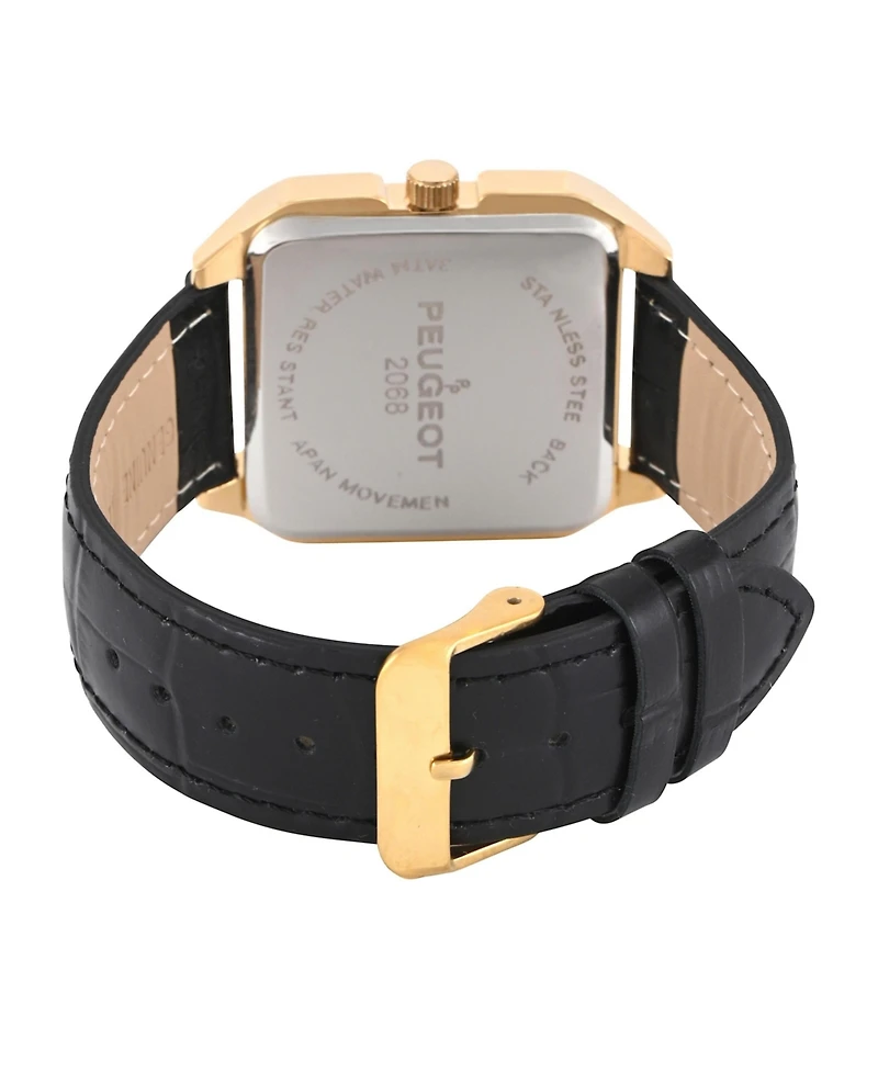 Peugeot Men's 14K Gold-Plated Square Vintage Dress Watch with Roman Numeral Dial and Leather Strap