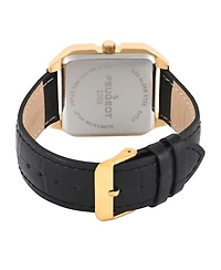 Peugeot Men's 14K Gold-Plated Square Vintage Dress Watch with Roman Numeral Dial and Leather Strap