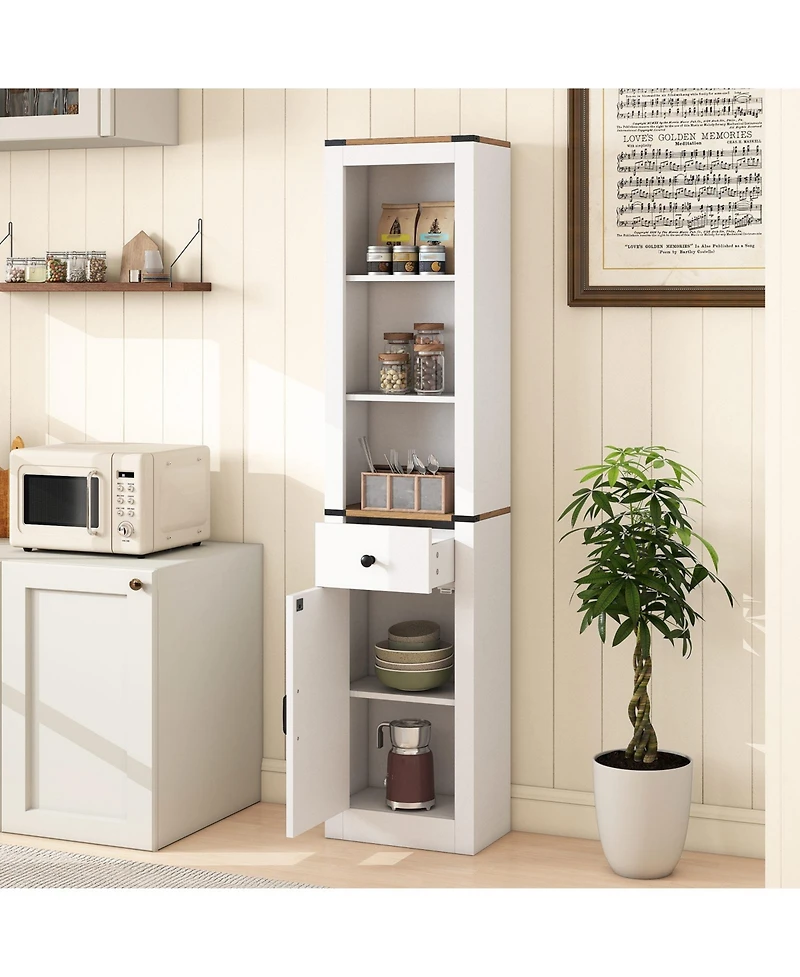 Gymax 68'' Tall Bathroom Cabinet w/ Barn Door Drawer and Adjustable Shelf for Laundry