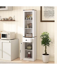 Gymax 68'' Tall Bathroom Cabinet w/ Barn Door Drawer and Adjustable Shelf for Laundry