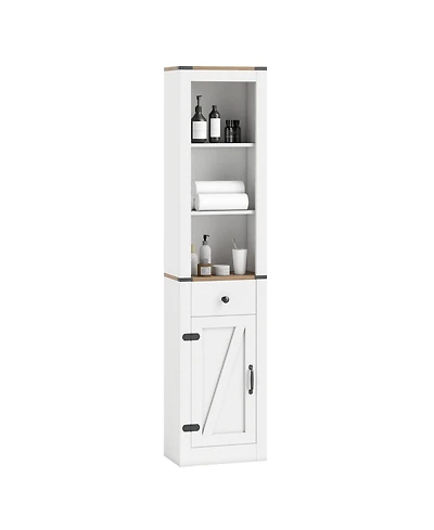 Gymax 68'' Tall Bathroom Cabinet w/ Barn Door Drawer and Adjustable Shelf for Laundry
