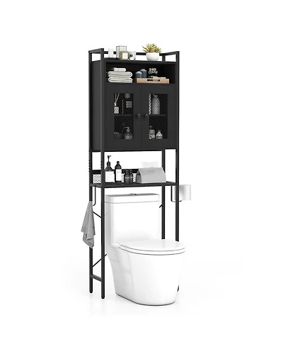Gymax Over The Toilet Cabinet Bathroom Toilet Storage Organizer w/ Double Door Cabinet