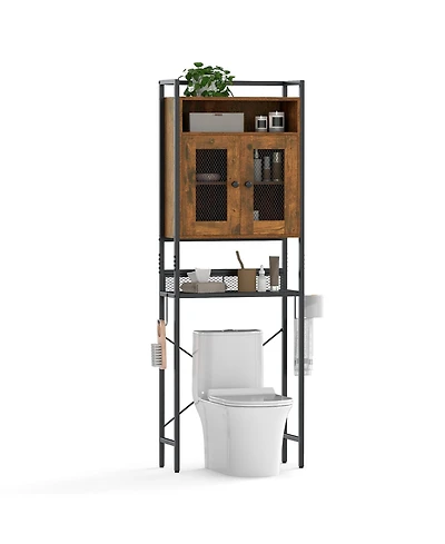 Gymax Over the Toilet Cabinet Space-saving Bathroom Storage Organizer w/ 2 Mesh Doors