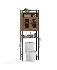 Gymax Over the Toilet Cabinet Space-saving Bathroom Storage Organizer w/ 2 Mesh Doors