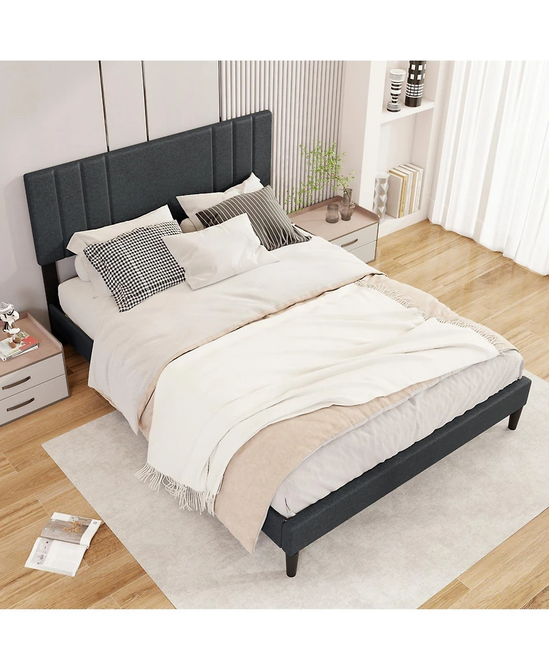 Slickblue Wooden Slat Bed Frame with Vertical Tufted Headboard