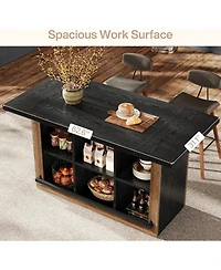 Tribesigns Kitchen Island with Storage, Farmhouse Table 6-Cubby Open Shelves and Metal Foot Rail