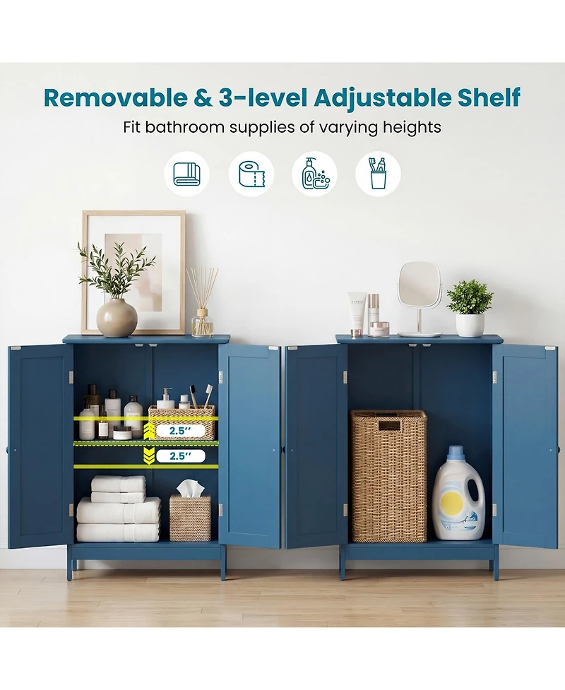Gymax Bathroom Cabinet Wooden Storage Cabinet w/ 2 Doors and 3-Level Adjustable Shelf