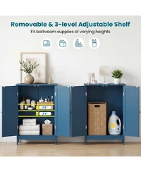 Gymax Bathroom Cabinet Wooden Storage Cabinet w/ 2 Doors and 3-Level Adjustable Shelf