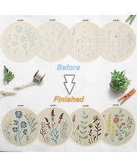 Gnuadz 4 Sets Embroidery Kit Beginners Clothes Pattern Hoops Threads